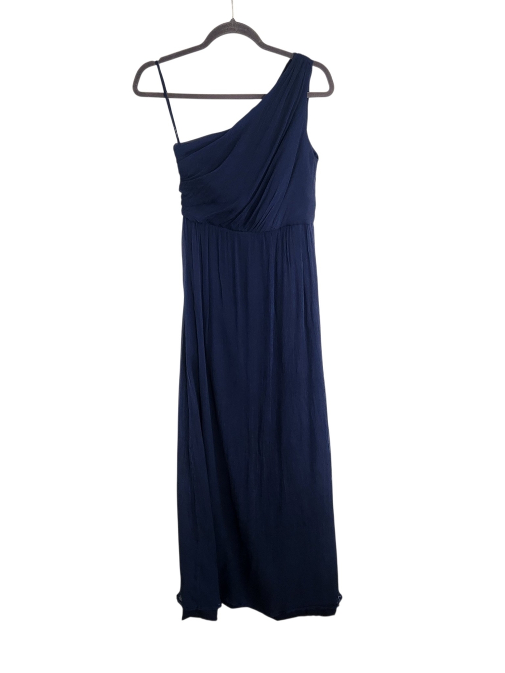 Amsale Navy 100% Silk One Shoulder Formal Maxi Dress Size 4 Wedding Guest Dress